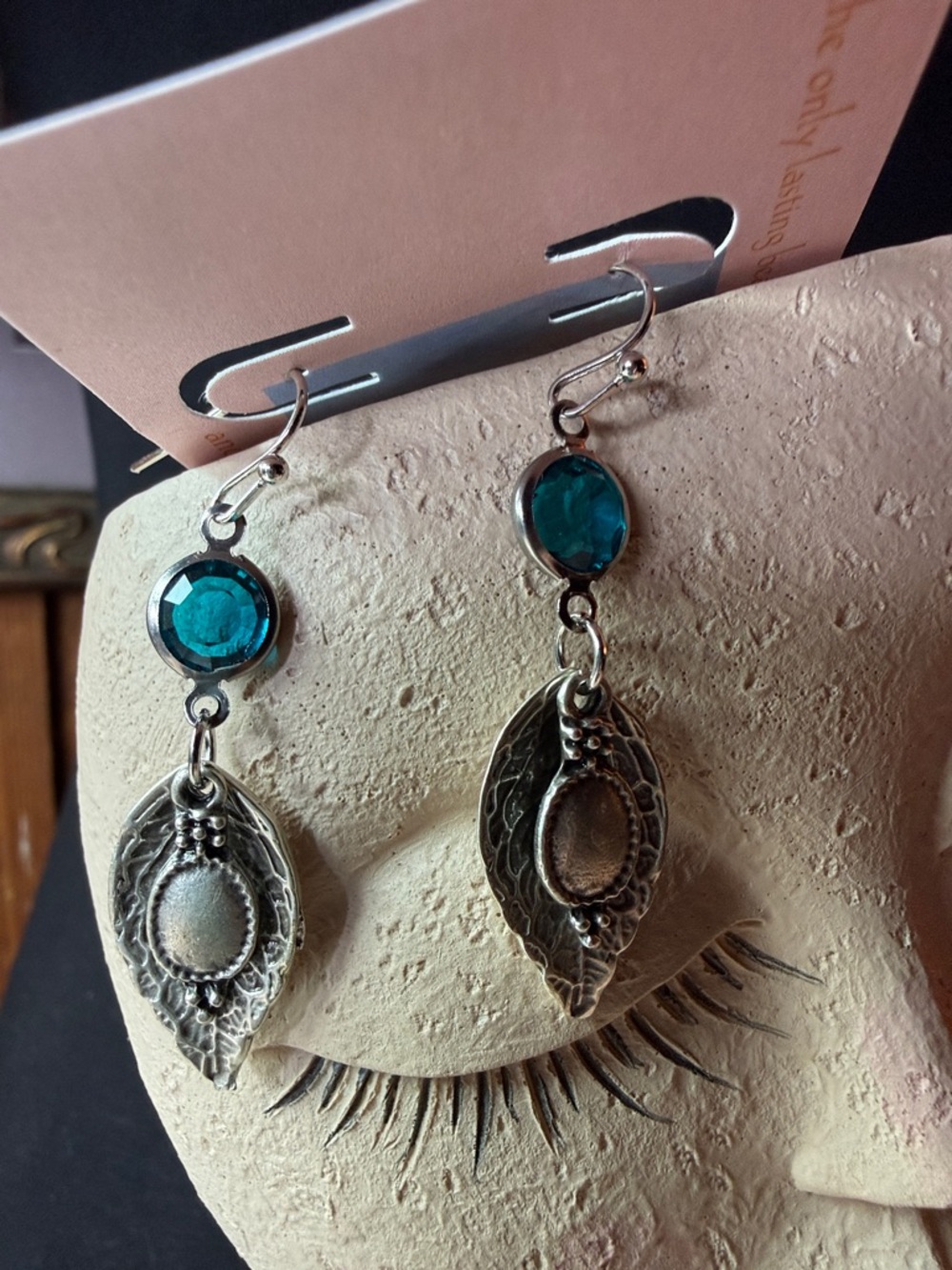 Teal rhinestone  Leaf Drop Earrings - Women Jewelry